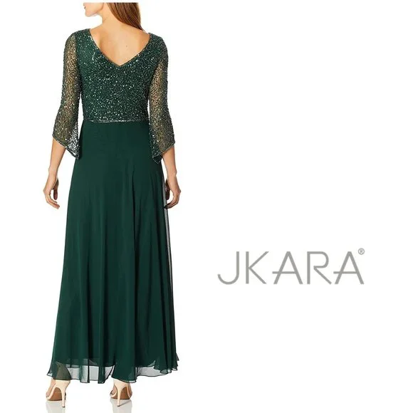 J KARA 3/4 Sleeve V-Neck Beaded Top Long Gown  NEW WITH TAGS! - Picture 7 of 16